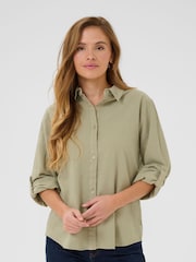 Kaffe Casual Fit Green KAnaya Long Sleeve 100% Cotton Shirt - Image 1 of 3