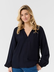 Cream Blue Elegant Viscose Blend Blouse - Image 1 of 5