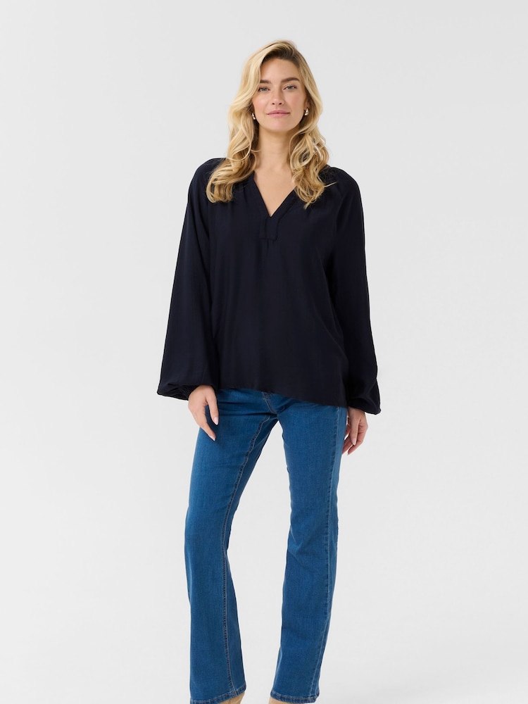 Cream Blue Elegant Viscose Blend Blouse - Image 2 of 5