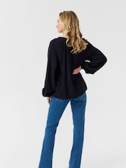 Cream Blue Elegant Viscose Blend Blouse - Image 3 of 5