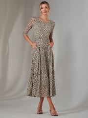 Jolie Moi Green Bella Print 3/4 Sleeve Mesh Maxi Dress - Image 1 of 6