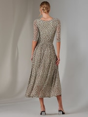 Jolie Moi Green Bella Print 3/4 Sleeve Mesh Maxi Dress - Image 2 of 6