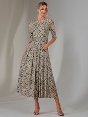 Jolie Moi Green Bella Print 3/4 Sleeve Mesh Maxi Dress - Image 3 of 6