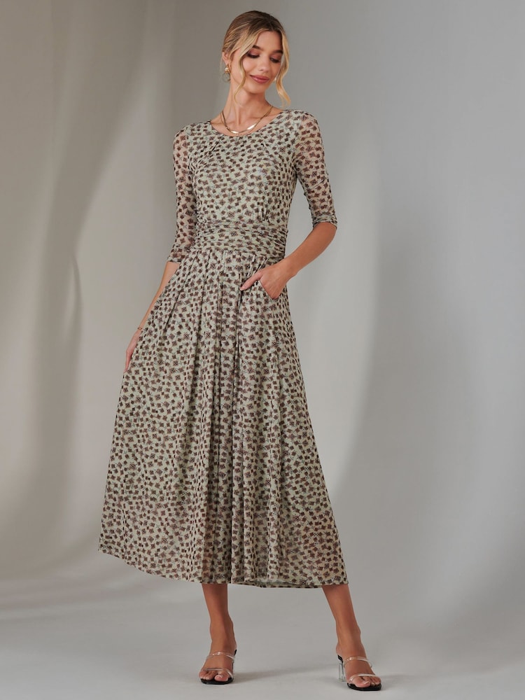 Jolie Moi Green Bella Print 3/4 Sleeve Mesh Maxi Dress - Image 3 of 6