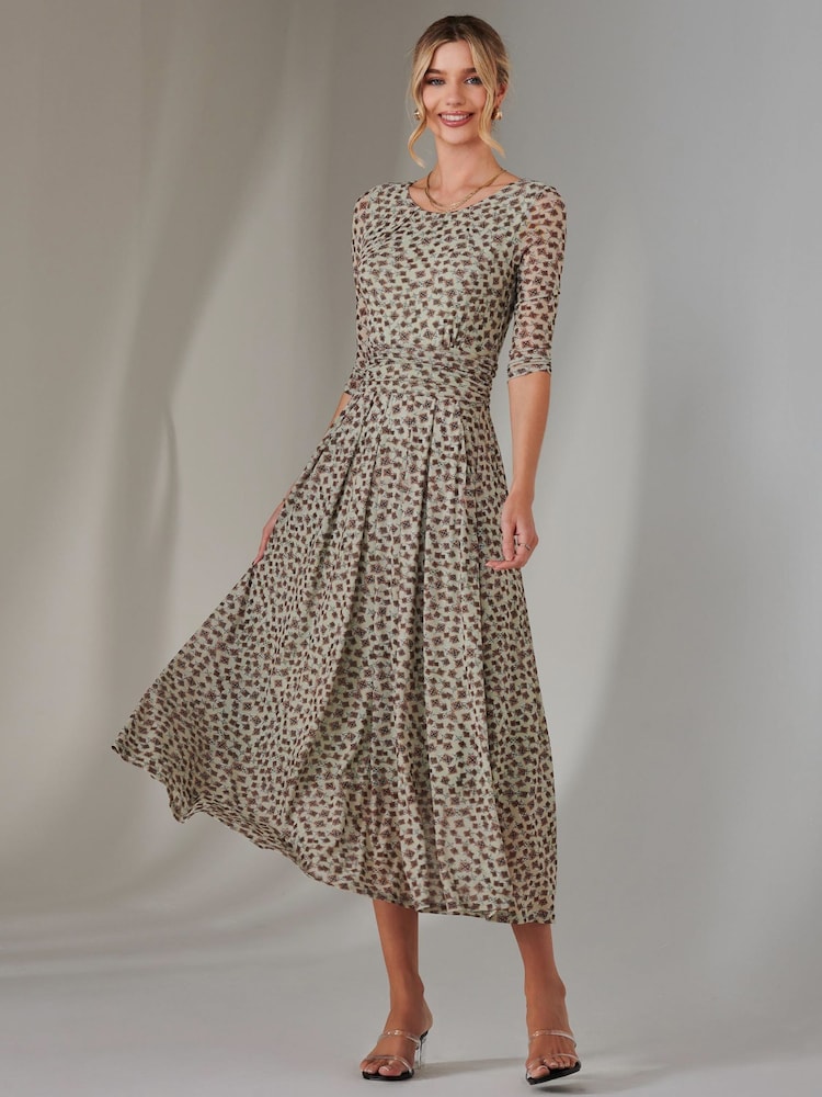 Jolie Moi Green Bella Print 3/4 Sleeve Mesh Maxi Dress - Image 4 of 6