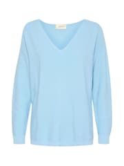 Cream Blue Sillar V-Neck Loose Fit 100% Cotton Knitwear Pullover Jumper - Image 4 of 5