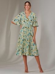 Jolie Moi Blue Pleated Wrap Midi Dress - Image 1 of 6