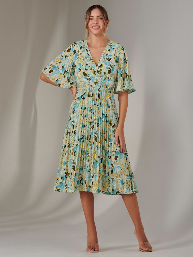 Jolie Moi Blue Pleated Wrap Midi Dress - Image 1 of 6