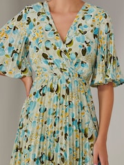 Jolie Moi Blue Pleated Wrap Midi Dress - Image 3 of 6