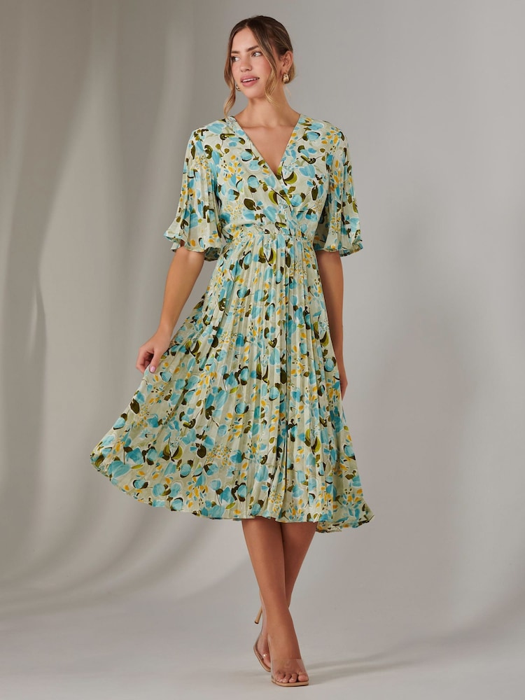 Jolie Moi Blue Pleated Wrap Midi Dress - Image 6 of 6
