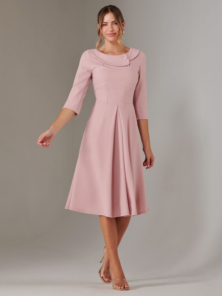 Jolie Moi Pink Sloan 3/4 Sleeve Midi Dress - Image 1 of 5