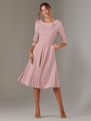 Jolie Moi Pink Sloan 3/4 Sleeve Midi Dress - Image 4 of 5