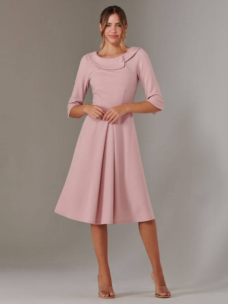 Jolie Moi Pink Sloan 3/4 Sleeve Midi Dress - Image 5 of 5