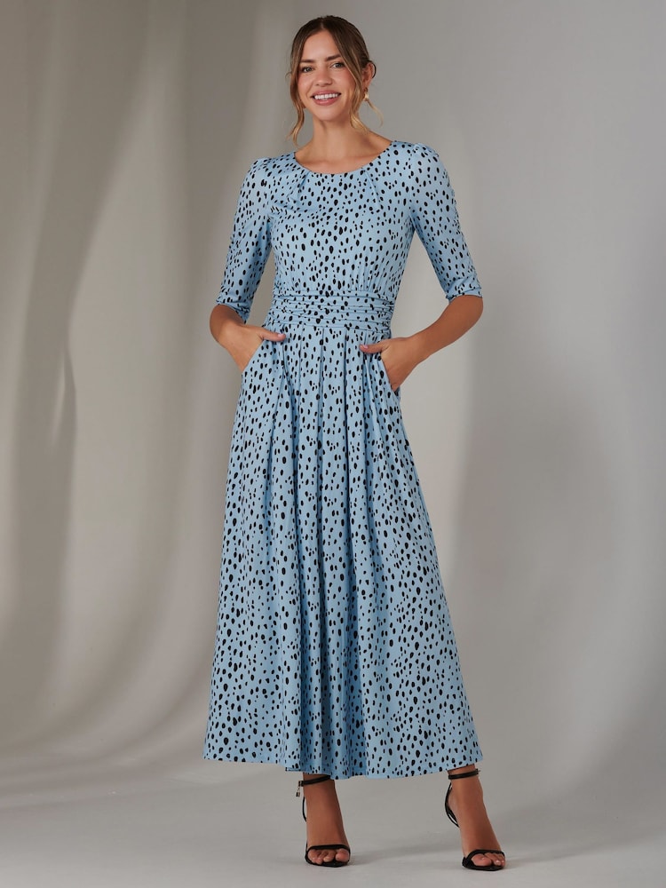 Jolie Moi Blue Light Enya 3/4 Sleeve Jersey Midaxi Dress - Image 1 of 6