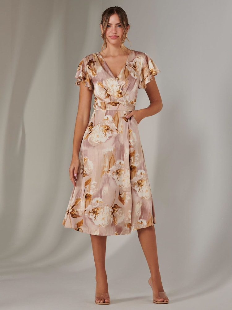 Jolie Moi Pink Wrap Front Midi Dress - Image 1 of 6 Jolie Moi Pink Wrap Front Midi Dress - Image 1 of 6