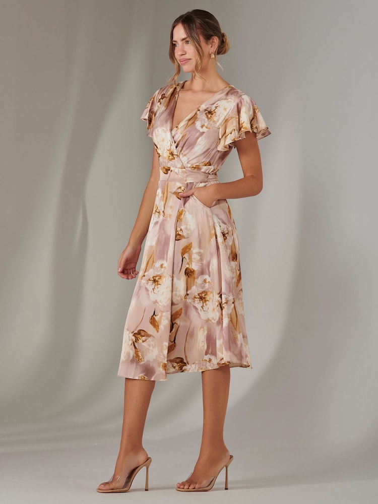 Jolie Moi Pink Wrap Front Midi Dress - Image 6 of 6