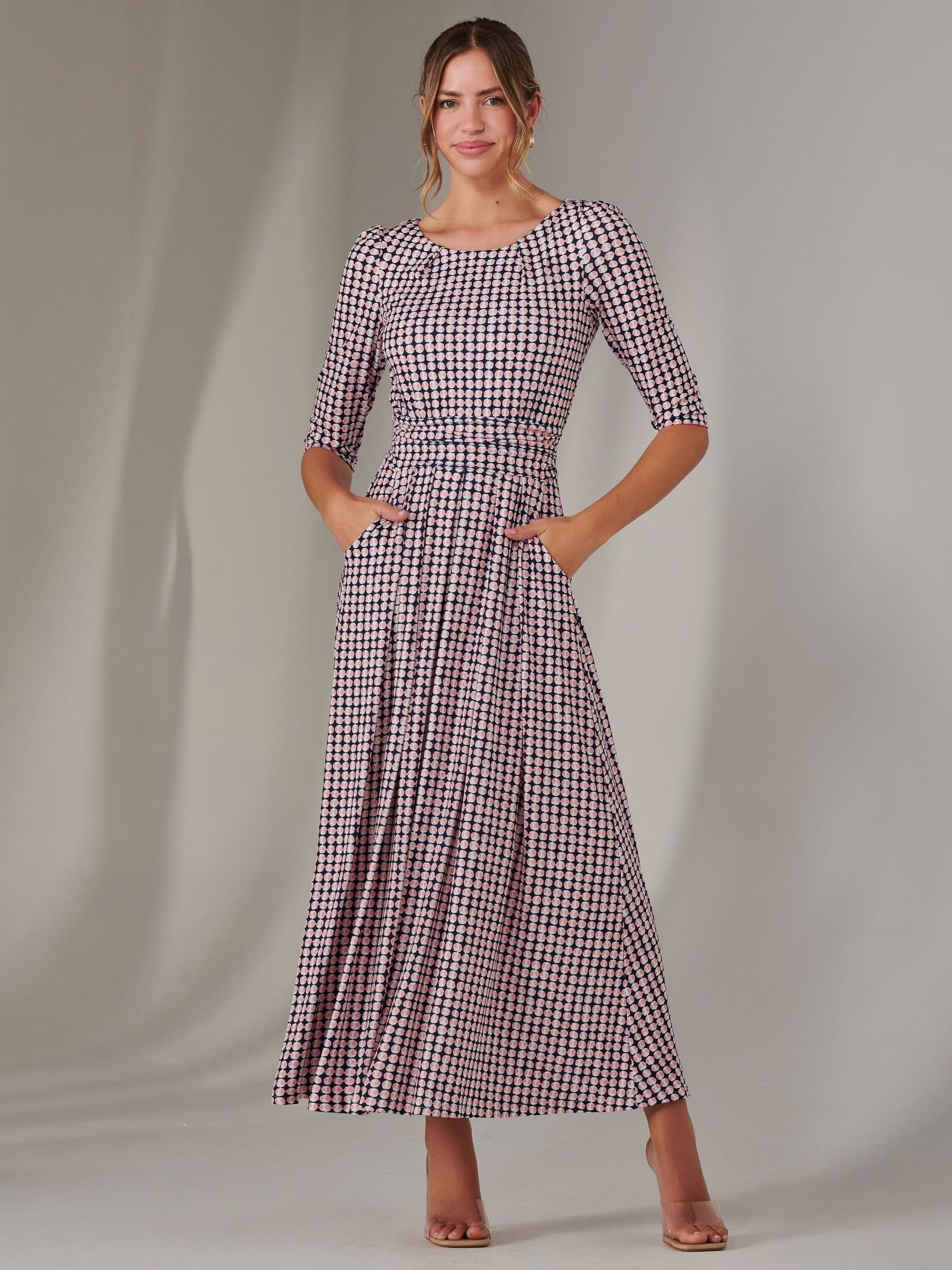 Buy Jolie Moi Pink Enya 3/4 Sleeve Jersey Midaxi Dress from the