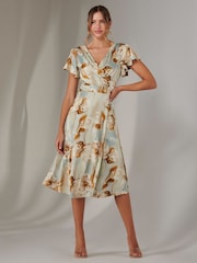 Jolie Moi Green Wrap Front Midi Dress - Image 1 of 6