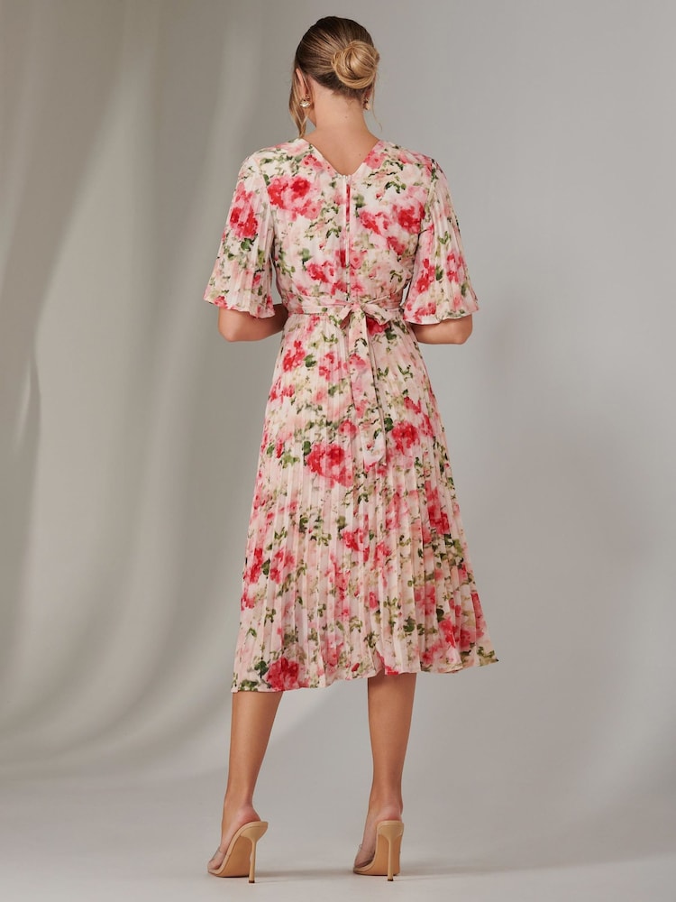 Jolie Moi Pink Pleated Wrap Midi Dress - Image 2 of 6
