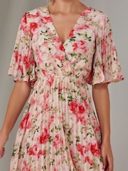 Jolie Moi Pink Pleated Wrap Midi Dress - Image 3 of 6