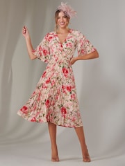Jolie Moi Pink Pleated Wrap Midi Dress - Image 4 of 6