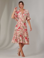 Jolie Moi Pink Pleated Wrap Midi Dress - Image 5 of 6