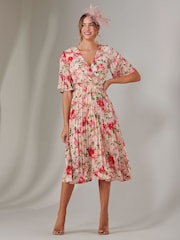 Jolie Moi Pink Pleated Wrap Midi Dress - Image 6 of 6