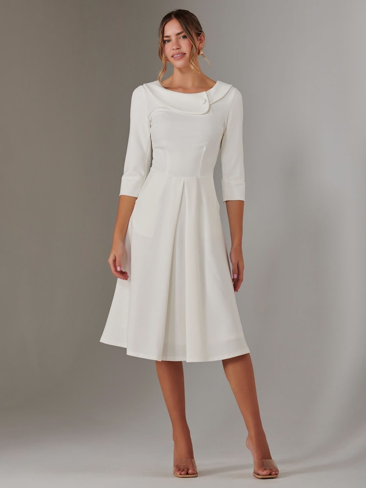 Jolie Moi White Sloan 3/4 Sleeve Midi Dress - Image 1 of 6