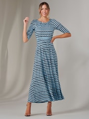 Jolie Moi Blue Dark Enya 3/4 Sleeve Jersey Midaxi Dress - Image 4 of 6