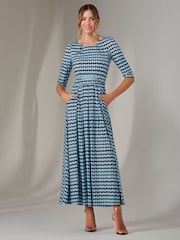 Jolie Moi Blue Dark Enya 3/4 Sleeve Jersey Midaxi Dress - Image 5 of 6