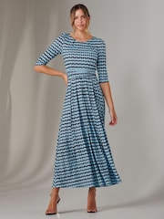 Jolie Moi Blue Dark Enya 3/4 Sleeve Jersey Midaxi Dress - Image 6 of 6