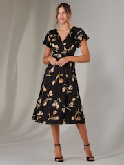 Jolie Moi Black Wrap Front Midi Dress - Image 1 of 6