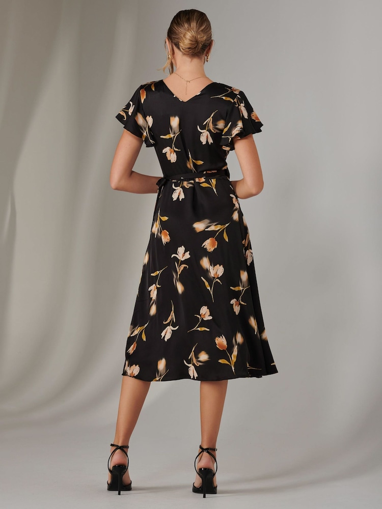 Jolie Moi Black Wrap Front Midi Dress - Image 2 of 6
