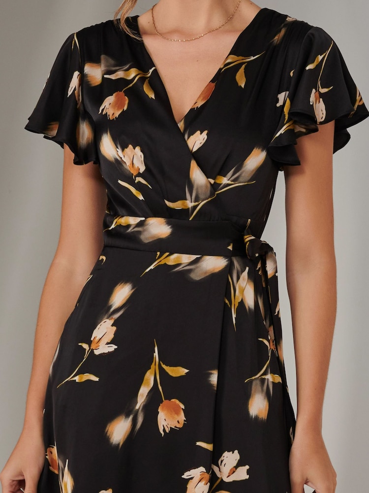 Jolie Moi Black Wrap Front Midi Dress - Image 3 of 6