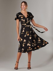 Jolie Moi Black Wrap Front Midi Dress - Image 4 of 6