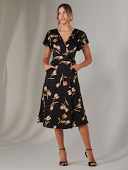 Jolie Moi Black Wrap Front Midi Dress - Image 5 of 6
