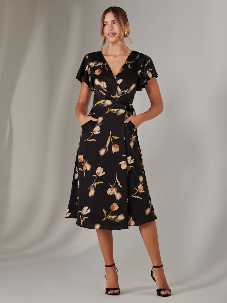 Jolie Moi Black Wrap Front Midi Dress - Image 5 of 6