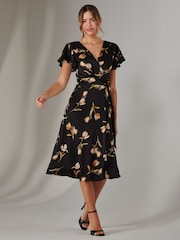 Jolie Moi Black Wrap Front Midi Dress - Image 6 of 6
