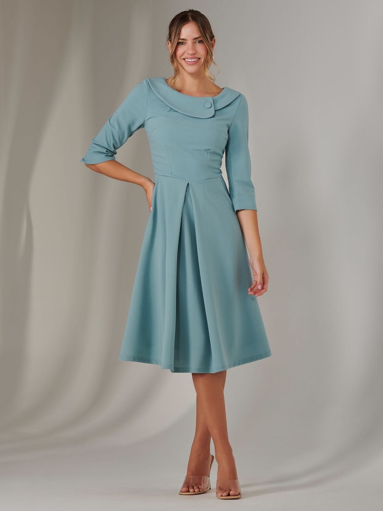 Jolie Moi Blue Sloan 3/4 Sleeve Midi Dress - Image 1 of 6
