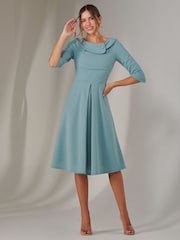 Jolie Moi Blue Sloan 3/4 Sleeve Midi Dress - Image 4 of 6