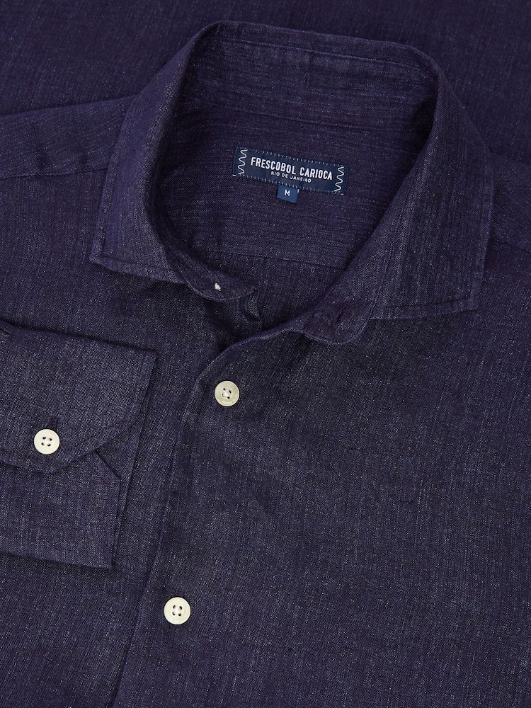Frescobol Carioca Navy Antonio Long Sleeve Shirt - Image 4 of 4 Frescobol Carioca Navy Antonio Long Sleeve Shirt - Image 4 of 4