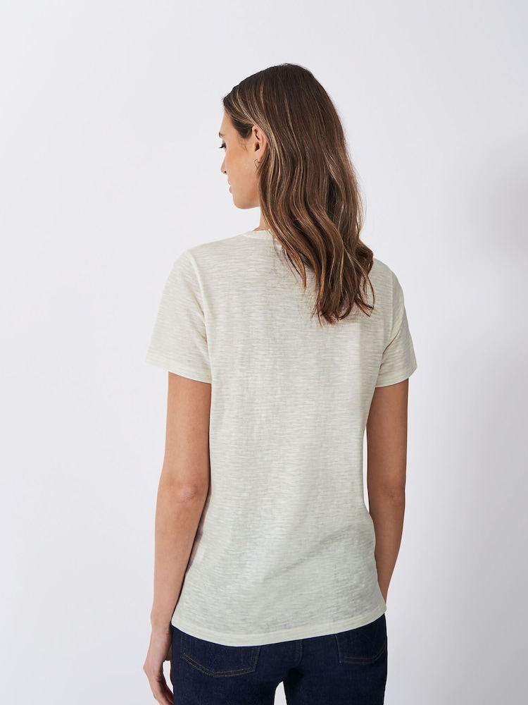 Crew Clothing Company Natural Stripe V-Neck Slub 	100% Cotton T-Shirt - Image 2 of 5