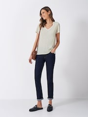Crew Clothing Company Natural Stripe V-Neck Slub 	100% Cotton T-Shirt - Image 3 of 5