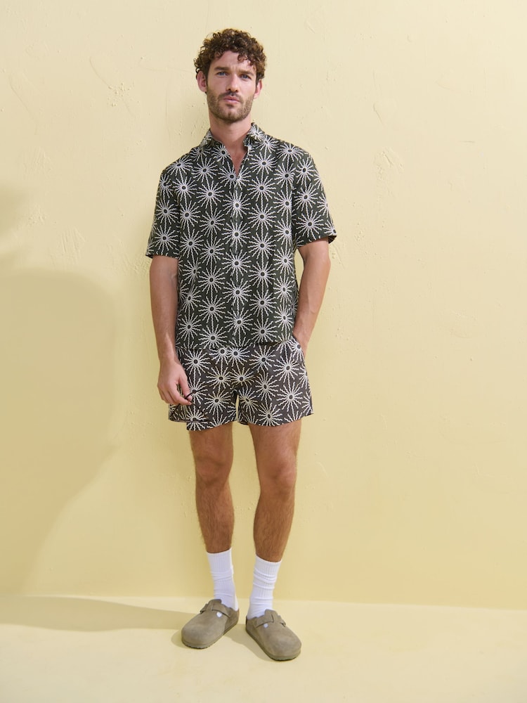 Frescobol Carioca Brown Castro Linen Copa Sol Printed Shirt - Image 1 of 8