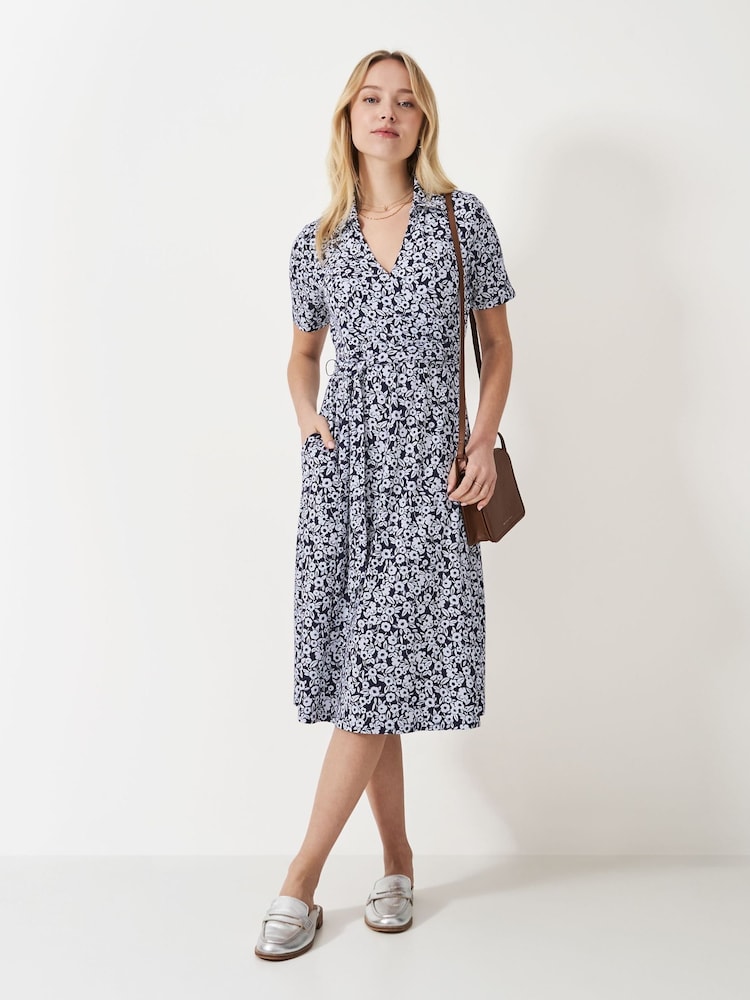 Crew Clothing Company Blue Dani Wrap Front Dress - Image 1 of 5