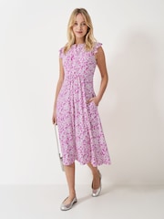 Crew Clothing Company Purple Lydia Frill Sleeve Jersey Dress - Image 1 of 5