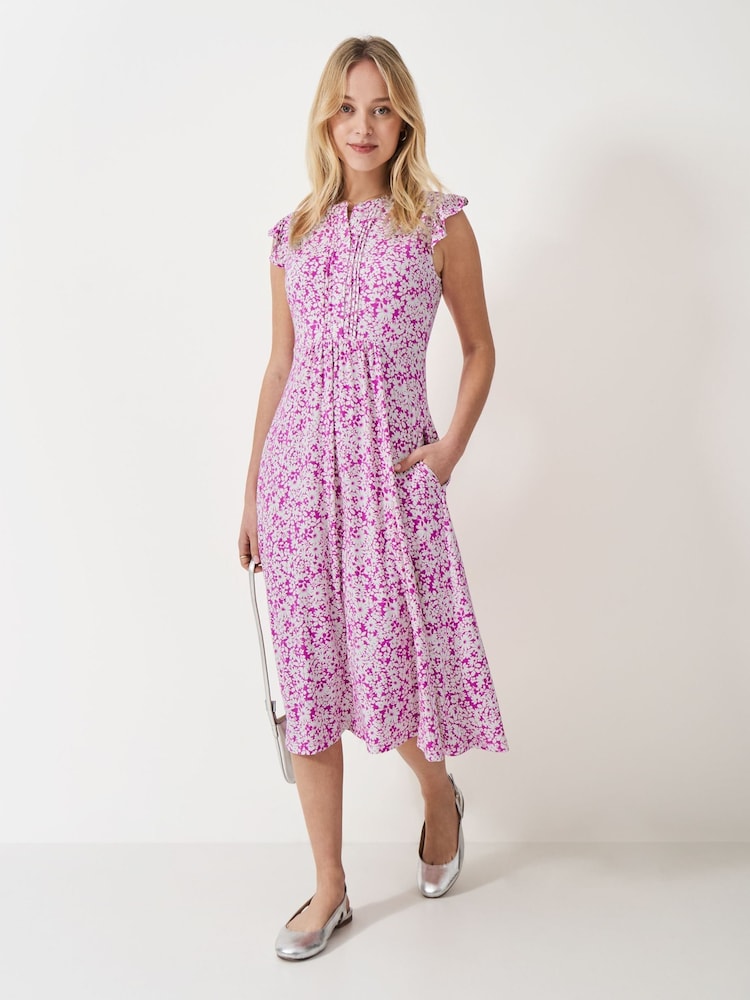 Crew Clothing Company Purple Lydia Frill Sleeve Jersey Dress - Image 1 of 5