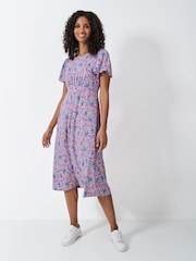 Crew Clothing Company Blue Jenna Floral Flutter Jersey Dress - Image 1 of 5