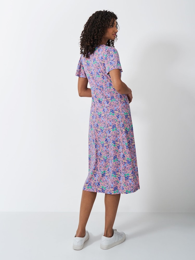 Crew Clothing Company Blue Jenna Floral Flutter Jersey Dress - Image 2 of 5
