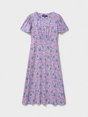 Crew Clothing Company Blue Jenna Floral Flutter Jersey Dress - Image 5 of 5